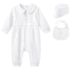 Pureborn Baby Boys Baptism Outfits Long Sleeve Christening Romper Organic Cotton Jumpsuit With Bonnet And Bib 3 Pcs White 3-6 Mo