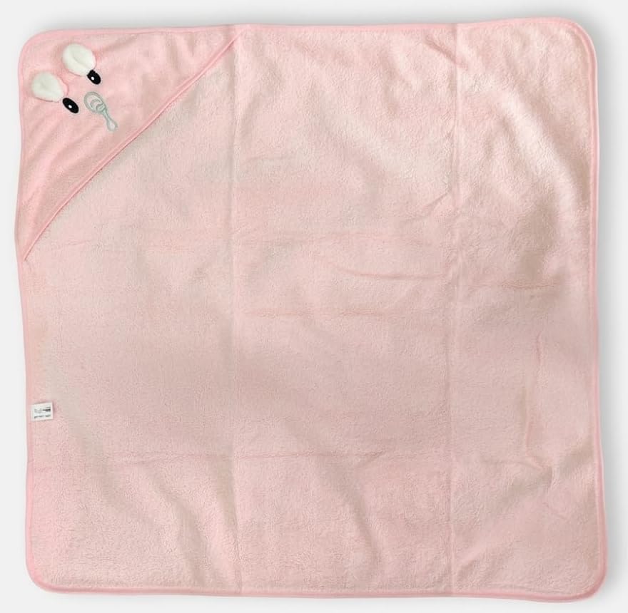 Baby Blanket Newborn Hooded Flannel Baby Wrapper Cum Baby Crib Blanket for Baby Boys and Baby Girls. (Baby Pink)