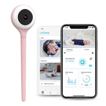 Lollipop Baby Monitor (Cotton Candy) - With Contactless Breathing Monitoring (No Extra Sensor Required, Subscription Service), S
