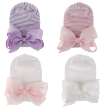 Adeimoo Newborn Hospital Hat Baby Girls Hat Cap With Bow Soft Cute Infant Knot Nursery Beanie (4 Pack Ribbon Bow / 0-3 Month)
