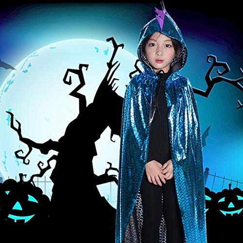 Boys Girls Kids Dinosaur Cape Dragon Hooded Cloak Halloween Costume Christmas Fancy Cape Cosplay Costumes (Blue)