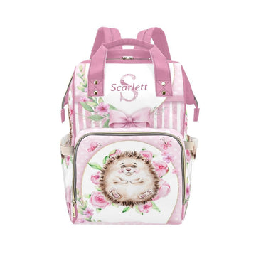 YallLocoMo Custom Name Diaper Bag Backpack Gift Pink Floral Hedgehog Multifunction Travel Backpack Nappy Bag Daypack for Mom Dad