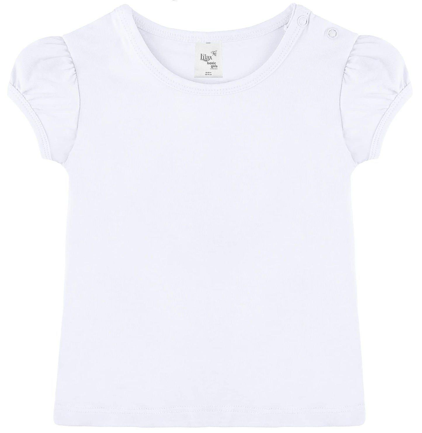 Lilax Baby Girls' Basic Short Puff Sleeve Round Neck T-Shirt 9-12 Months, White
