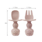 Pandaear Silicone Baby Feeding Set, 2 Pack - Divided Suction Plate, 2 Tiny Cup With Spoons, Bpa Free, Light Tan/Pink