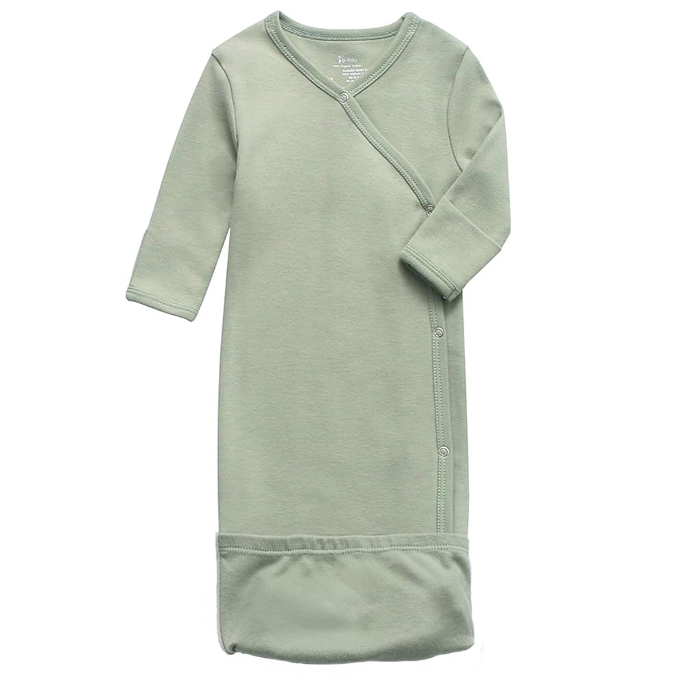 O2 Baby Baby Organic Cotton Kimono Gown With Mitten Cuffs And Fold-Over Pouch, Unisex Long Sleeve Infant Sleeper Sleeping Bag(3-