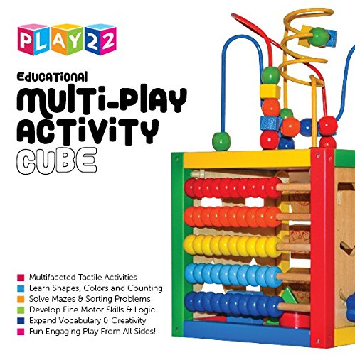 Wooden Activity Play Cube 6 in-1 for Baby with Removable Bead Maze, Shape Sorter, Abacus Counting Beads & Numbers, Sliding Shape