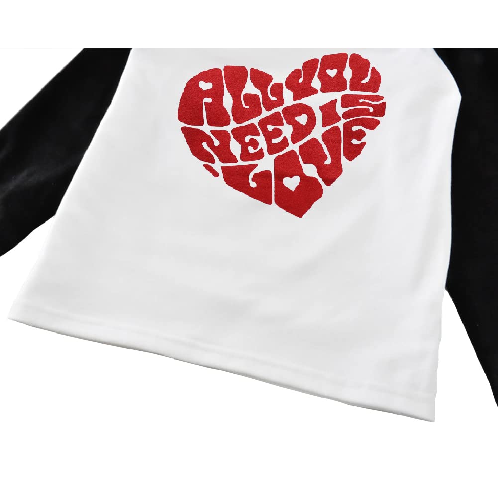 Girls All You Need Is Love T-Shirt Kids Valentines Day Tee Toddler Red Heart Clothes Black Raglan Sleeves 3T
