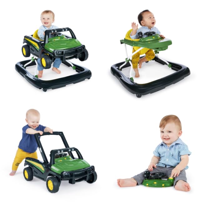 Bright Starts John Deere 4-in-1 Gator Green Baby Activity Center & Push Walker with Removable Interactive Steering Wheel Toy, 6