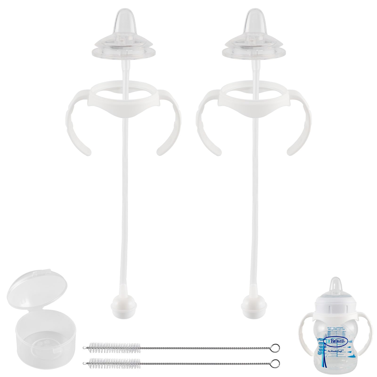 Sippy Cup Conversion Kit For Dr Browns Wide-Neck Baby Bottles, Spill-Proof Transition Kit With Silicone Sippy Nipple, Weighted S