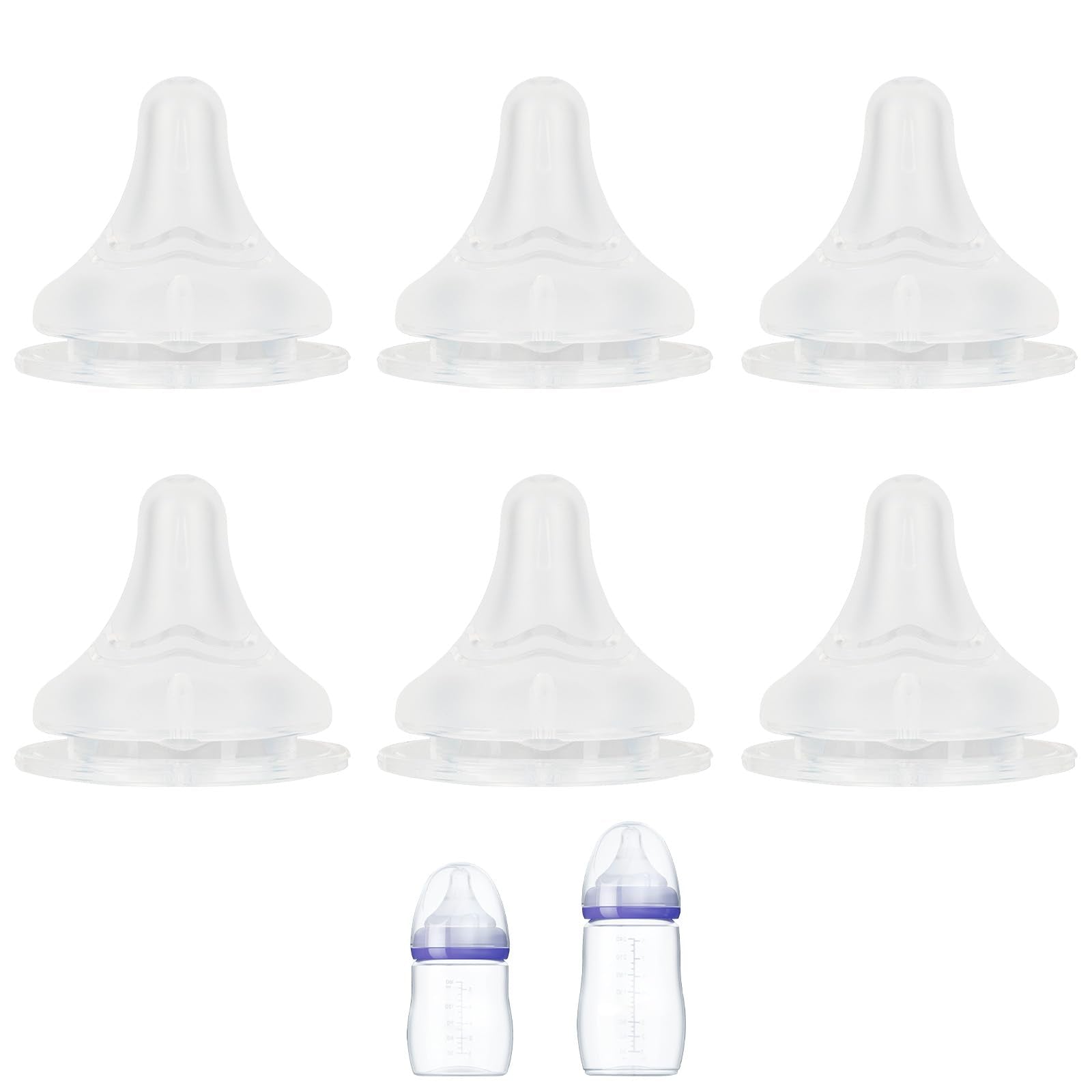 Silicone Nipple for Lansinoh Anti-Colic Baby Bottle, Medium Flow, Size M, 3m+, 6 Count