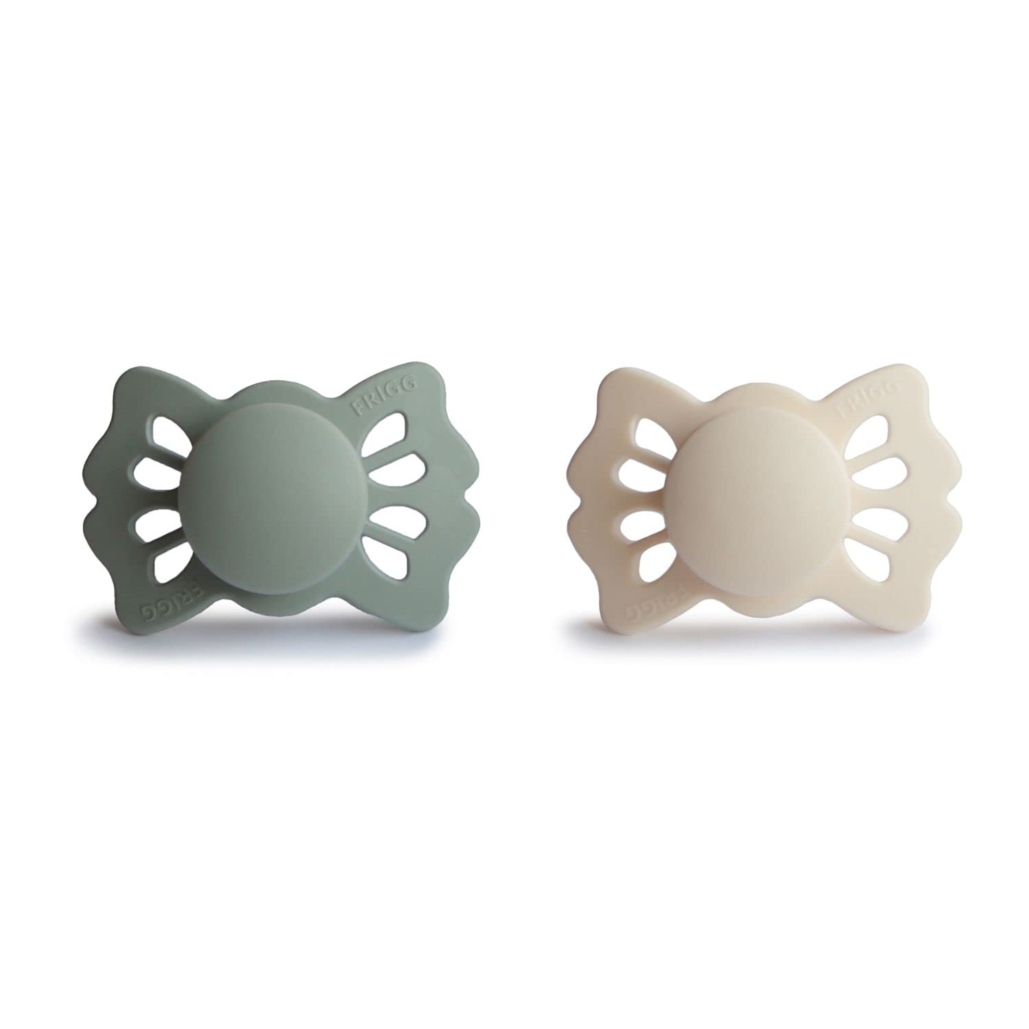 Frigg Lucky Symmetrical Silkysoft Silicone Baby Pacifier | Made In Denmark | Bpa-Free (Cream/Sage, 0-6 Months)