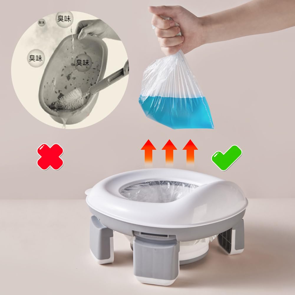 Honboom Kids Travel Potty | Foldable Car Potty | Potty Training Toilet W/Travel Bag & Potty Liners For Indoor And Outdoor (Blue)