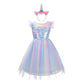 Dressy Daisy Unicorn Birthday Rainbow Tulle Dress Princess Costume With Headband Fancy Party Outfit For Toddler Girls Size 4T 5T