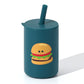 Joyit Silicone Toddler Open Cup With Straw, Silicone Open Mouth Cup For Baby 6 Oz, Baby Training Cup (Hamburger-Ocean Blue)