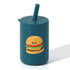 Joyit Silicone Toddler Open Cup With Straw, Silicone Open Mouth Cup For Baby 6 Oz, Baby Training Cup (Hamburger-Ocean Blue)