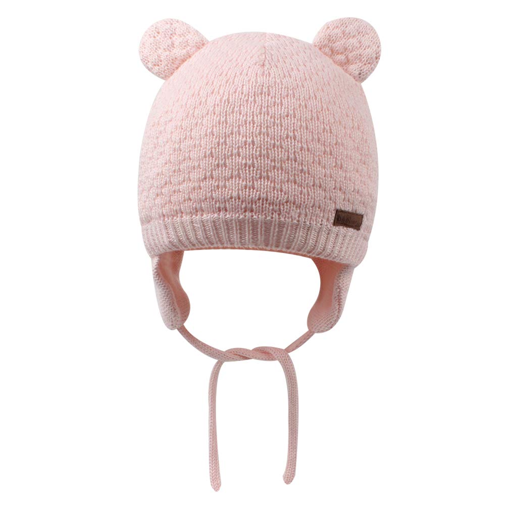 Baby Toddler Winter Beanie Warm Boys Girls Earflap Hat Infant Knit Caps Cute Bear Soft Cotton Lining For 0-36M (Pink, S(0-6M))