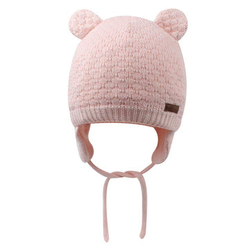Baby Toddler Winter Beanie Warm Boys Girls Earflap Hat Infant Knit Caps Cute Bear Soft Cotton Lining For 0-36M (Pink, S(0-6M))