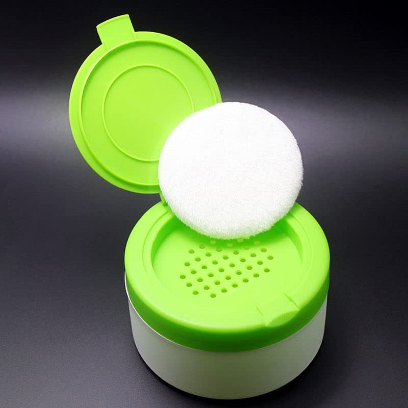 Green Plastic Empty Portable Baby Skin Care After-Bath Powder Puff Talcum Powder Case Container Dispensor Make-Up Loose Powder B