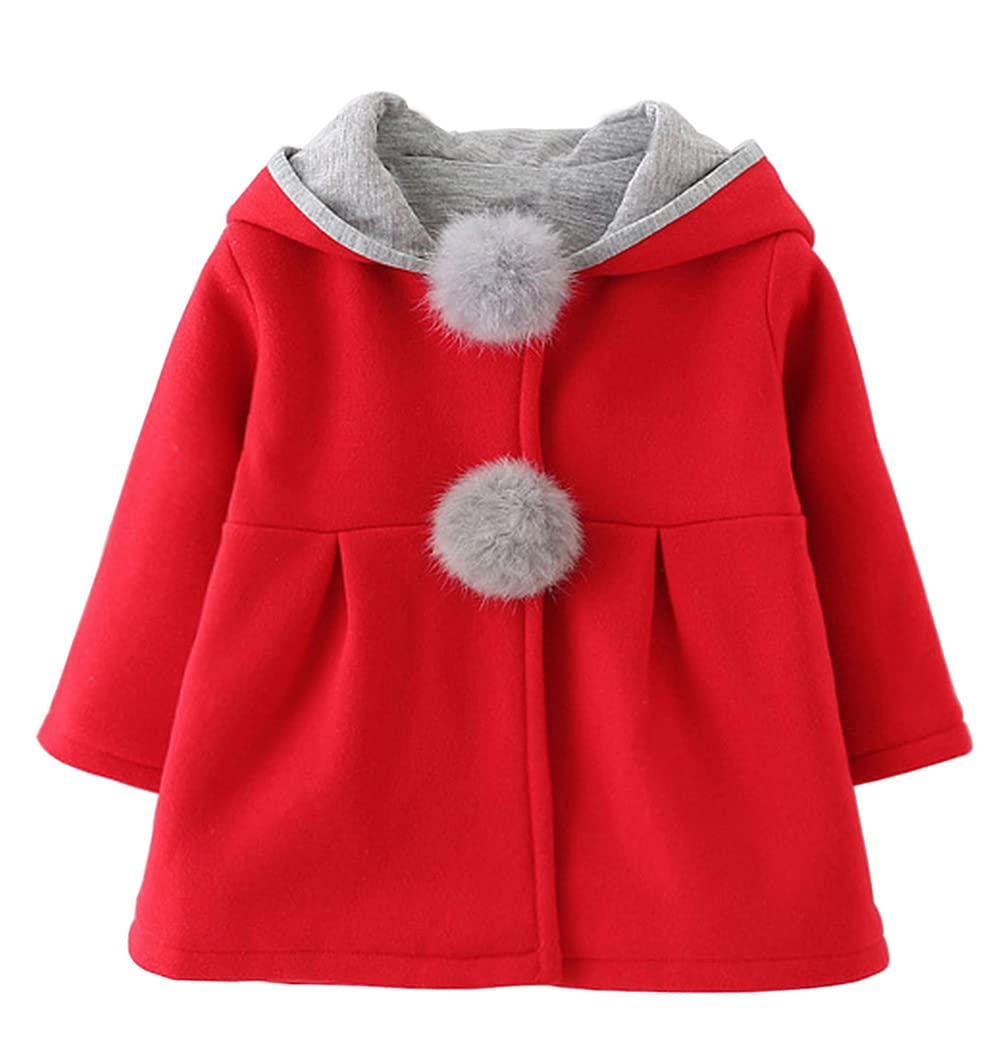 Urtrend Baby Girl'S Toddler Winter Coat Jacket Outerwear Ears Hoodie(Tag 12,Red)