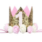 Sparkle 1St Baby Crown Headband Hat, Glitter First Birthday Flowers Crown For Princess Girl Baby Show Toddler Photography (Pink
