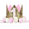 Sparkle 1St Baby Crown Headband Hat, Glitter First Birthday Flowers Crown For Princess Girl Baby Show Toddler Photography (Pink