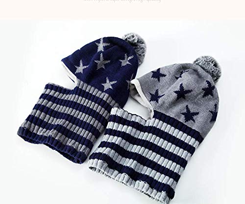 Baby Winter Hat Scarf Mitten Set, Unisex Infant Toddler Kids Hat Scarf (Navy+Grey Stars, 2-5T)