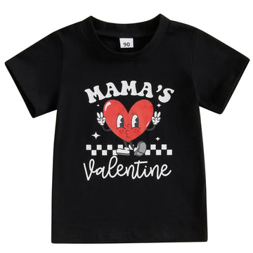 Kids Toddler Baby Boys Girls Valentine'S Day T-Shirt Mama'S Valentine Love Heart Short Sleeve Top (Black, 4-5 Years)