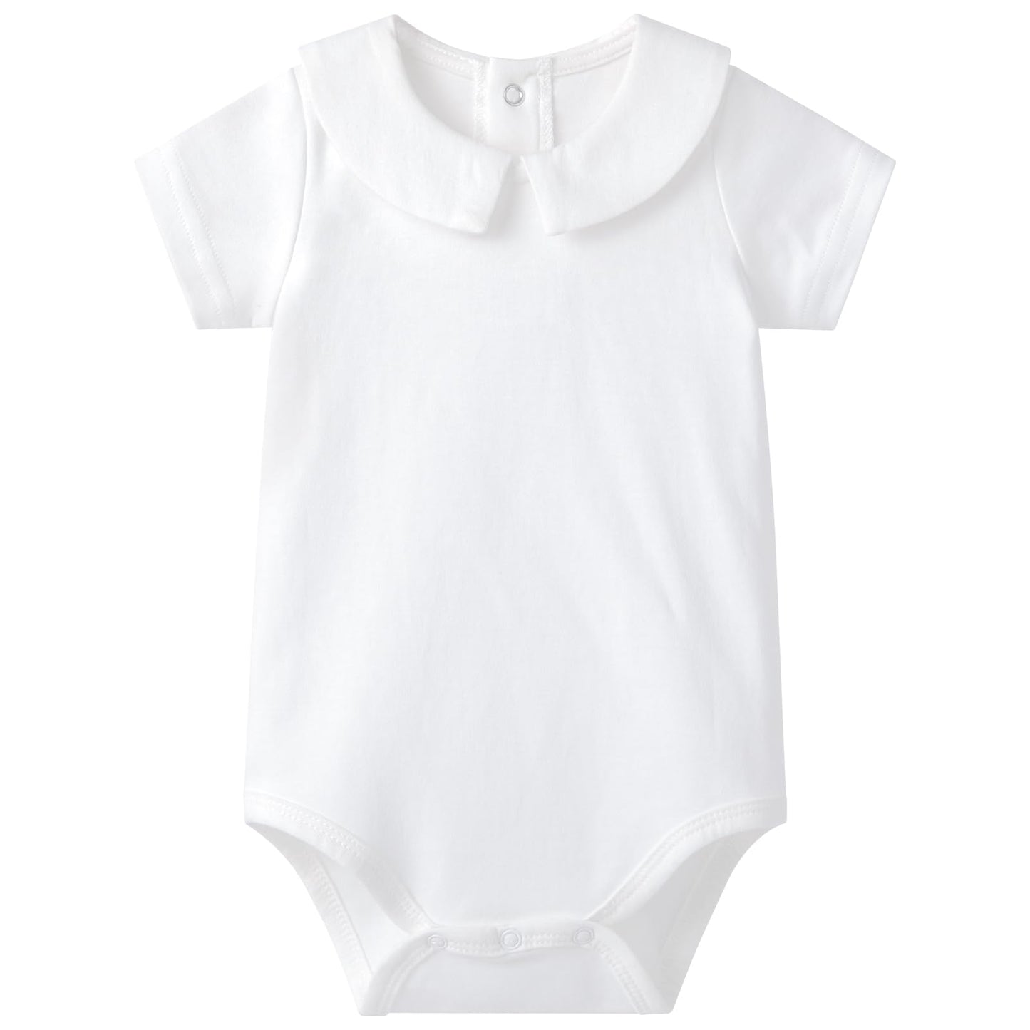 Pureborn Baby Boys Bodysuits Cotton Summer Short Sleeve Peter Pan Collar White 12-18 Months
