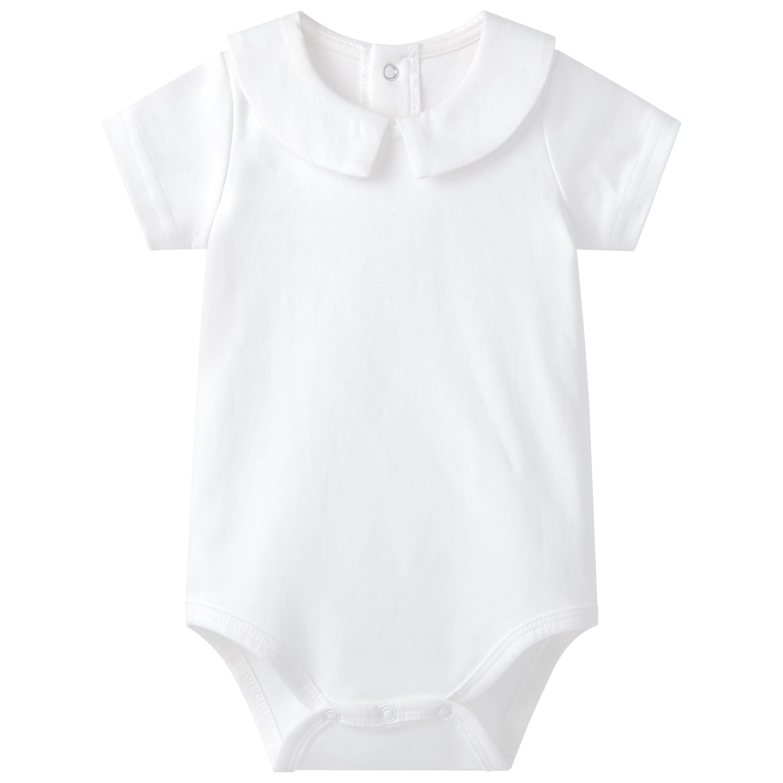 Pureborn Baby Boys Bodysuits Cotton Summer Short Sleeve Peter Pan Collar White 12-18 Months