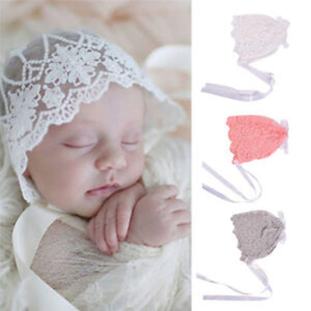 Baby Bonnet Lace Floral Sun Hat With Ribbon Tie Photo Prop Beanie Cap For 0-18M Baby Girls