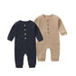 Beivslley Newborn Baby Boy Girl 2 Pack Button Solid Romper Infant Long Sleeve Knit Cotton Footless Outfits Clothes,Dark Blue+Kha
