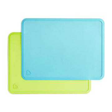 Munchkin Spotless Silicone Placemats For Kids, 2 Pack, Blue/Green