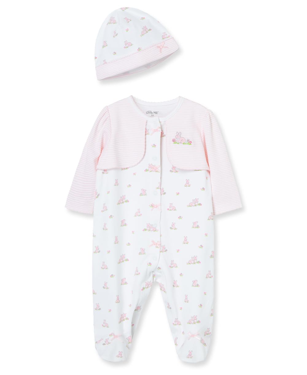 Little Me Baby Clothes & Outfits - Girls One Piece Hat & Footed Sleeper Pajamas - Newborn , Baby Bunnies