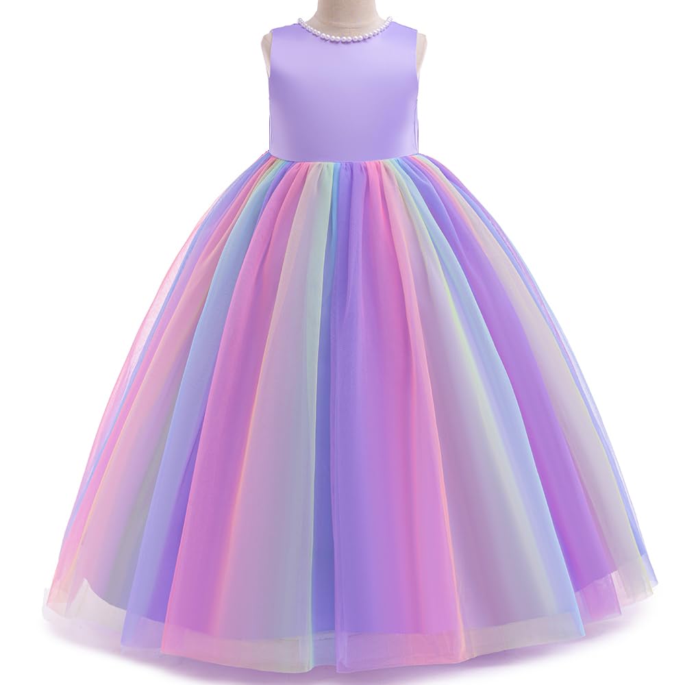 Jup'Elle Baby Girls Dresses With Pearls & Rainbow Color Tulle - Party Wedding Pageant Eastern Flower Girl 2 Years Birthday Dress