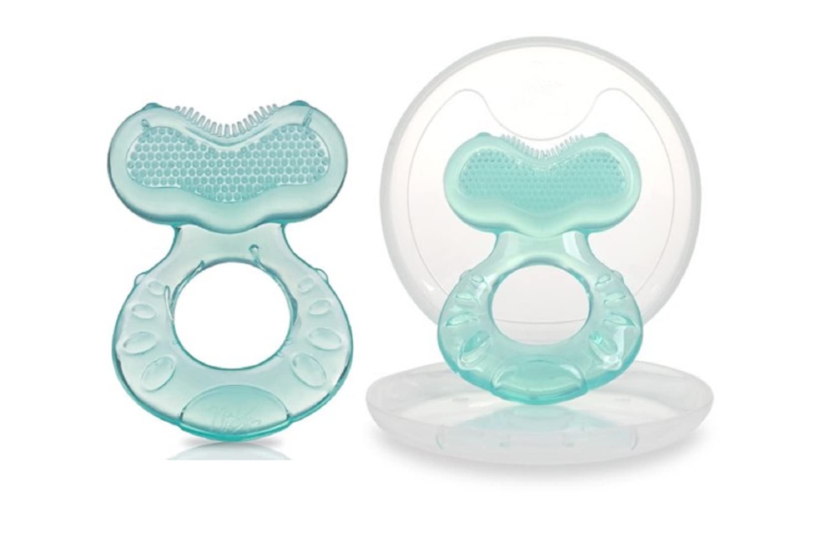 Nuby Silicone TeeThe-EEZ Teether with Bristles, Includes Hygienic Case, Aqua (Count of 2)