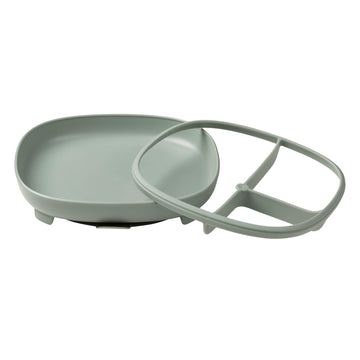 b.box 2in1 Suction Plate for Kids  Adjustable Divider, MessFree SelfFeeding & Microwave Safe  Sage Green