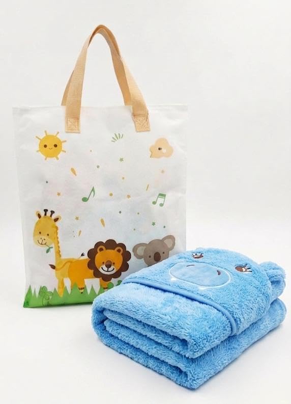 Babyholic Baby Hooded Wrapping, Bath Towel, Cotton Terry, Soft and Cosy, 80x80 cm, One Size (02 Years) (Sky)