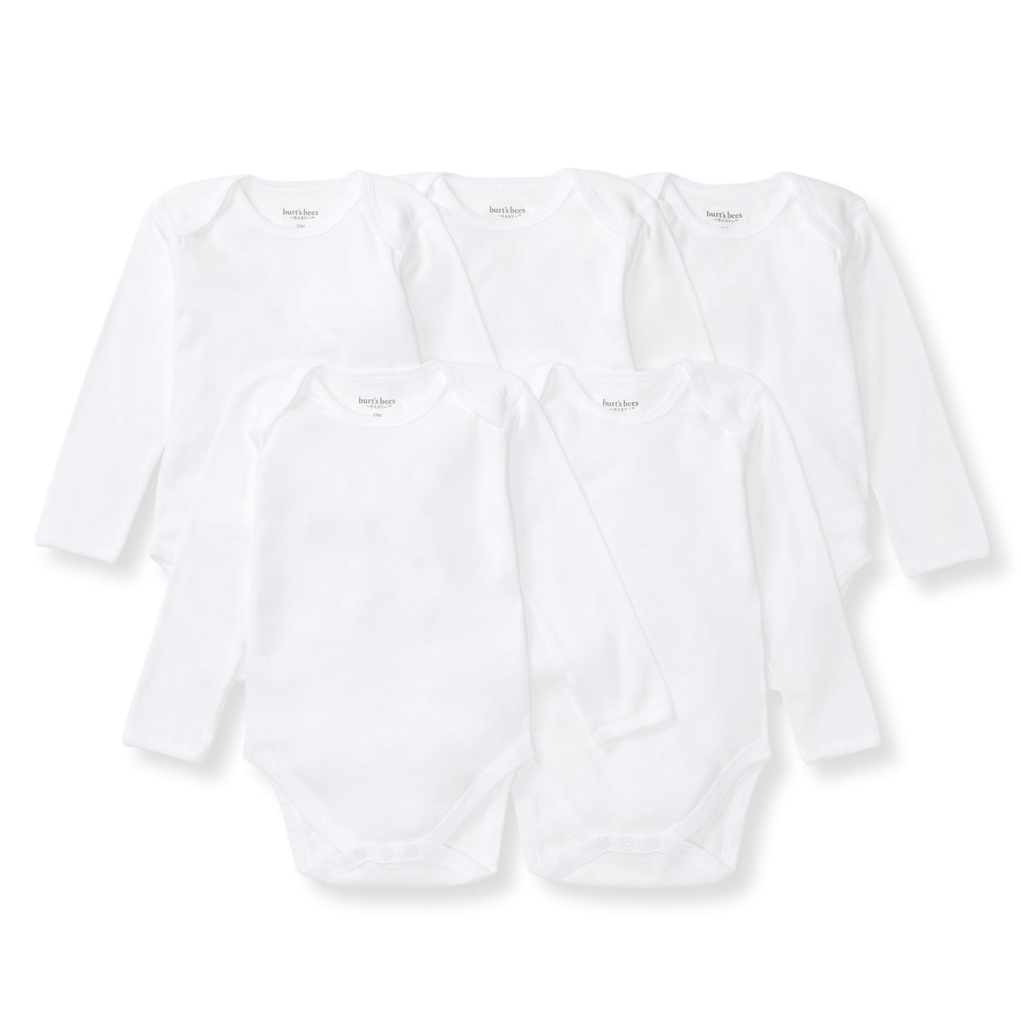 Burts Bees Baby Unisex Baby 5 Pack Essentials Solid L/S Bodysuits -Cloud - 12 Months
