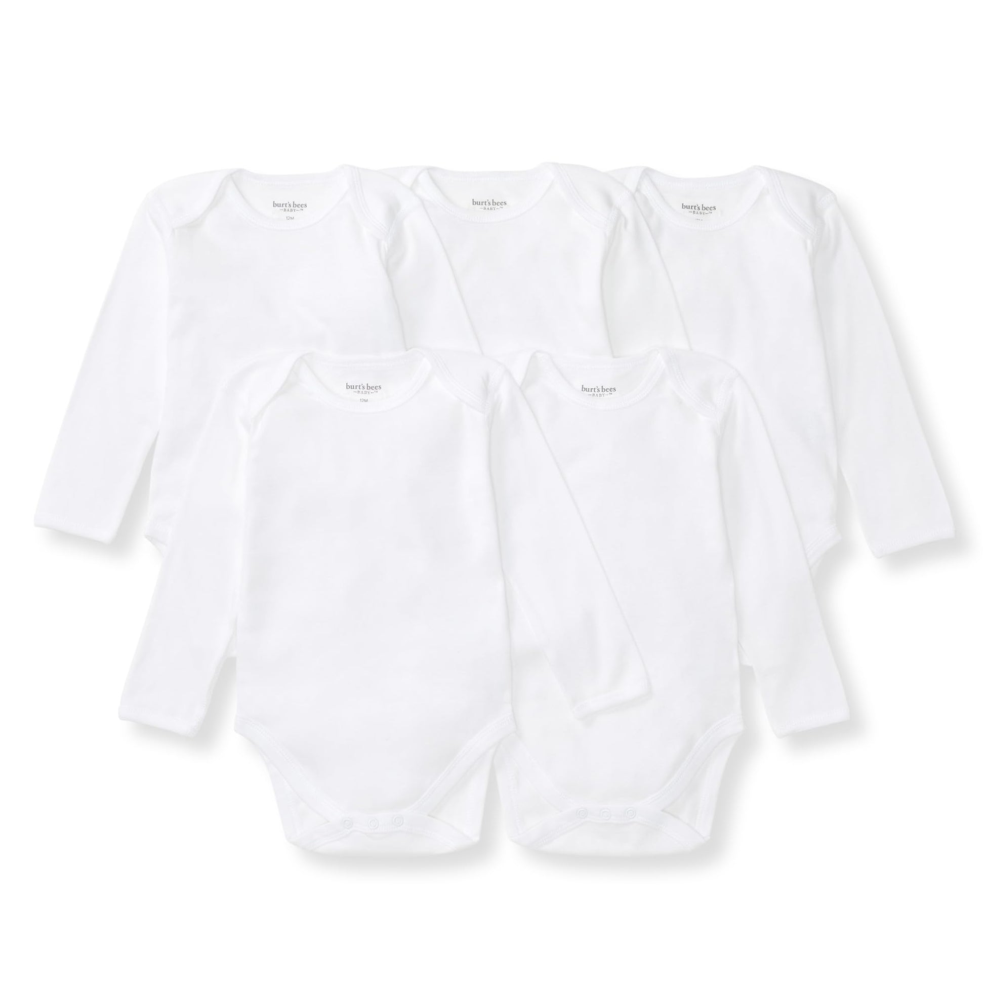 Burts Bees Baby Unisex Baby 5 Pack Essentials Solid L/S Bodysuits -Cloud - 12 Months