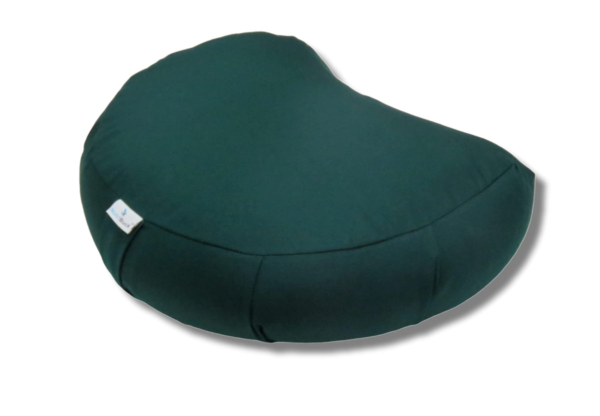 NutriBuck Buckwheat ZAFU Meditation Cushion Filled with Buckwheat Hulls (Crescent  Dark Green)