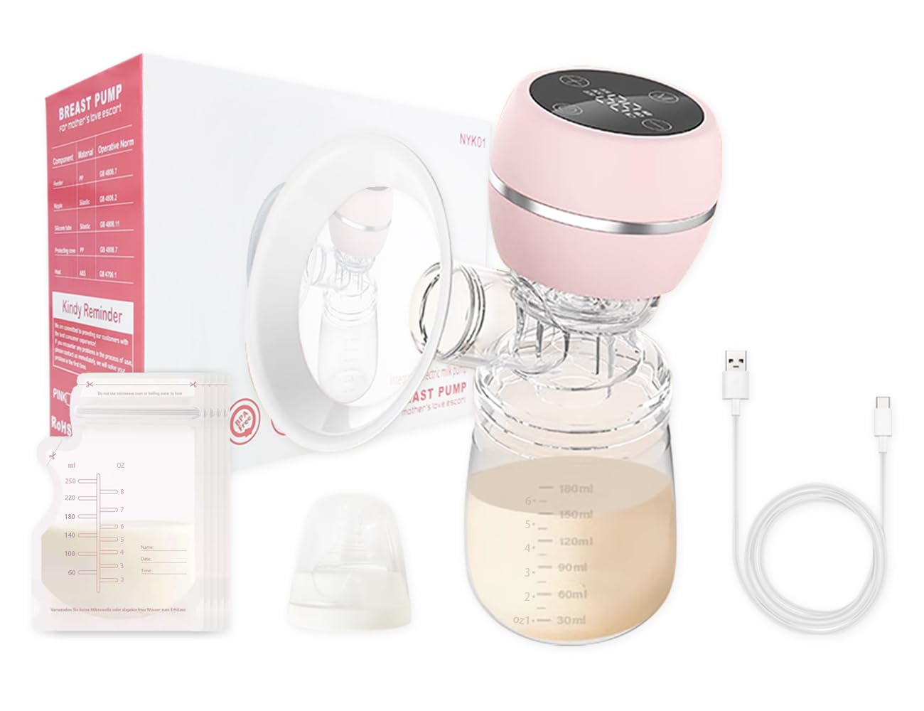 3 Modes and 9 Levels LED Display Rechargeable Electric Breast Pump with Painless Breast Soak Silicone Flange,Anti-Backflow Non-S