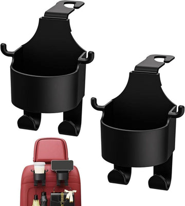 TRENDYQUORA Car Headrest Hook with Cup Holder, Multi Functional Seat Back Organizer for Handbags, Mobile Phones, Cups, Umbrellas