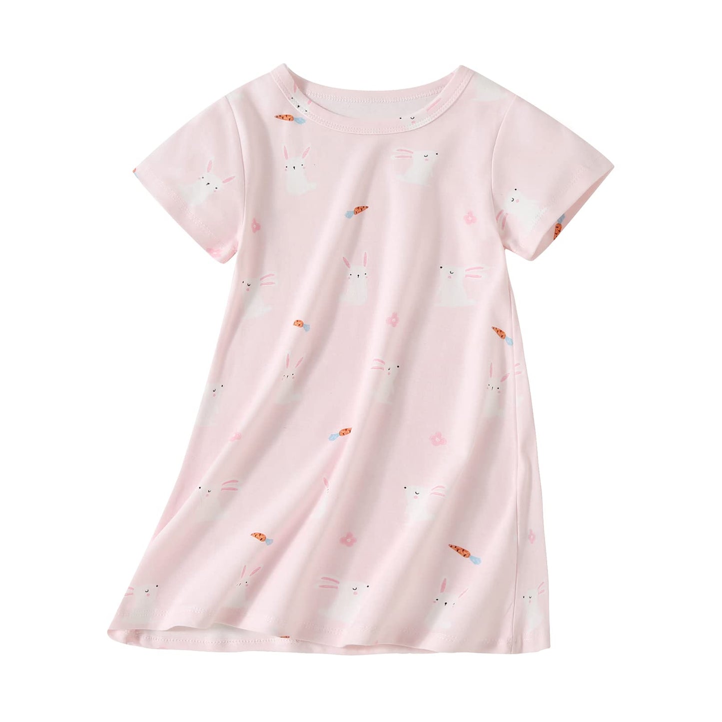 Uobzyaq Girls Stripes Nightgowns Cotton Sleep Shirts Sleepwear Princess Nightdress, Pink Bunny, 78 Years