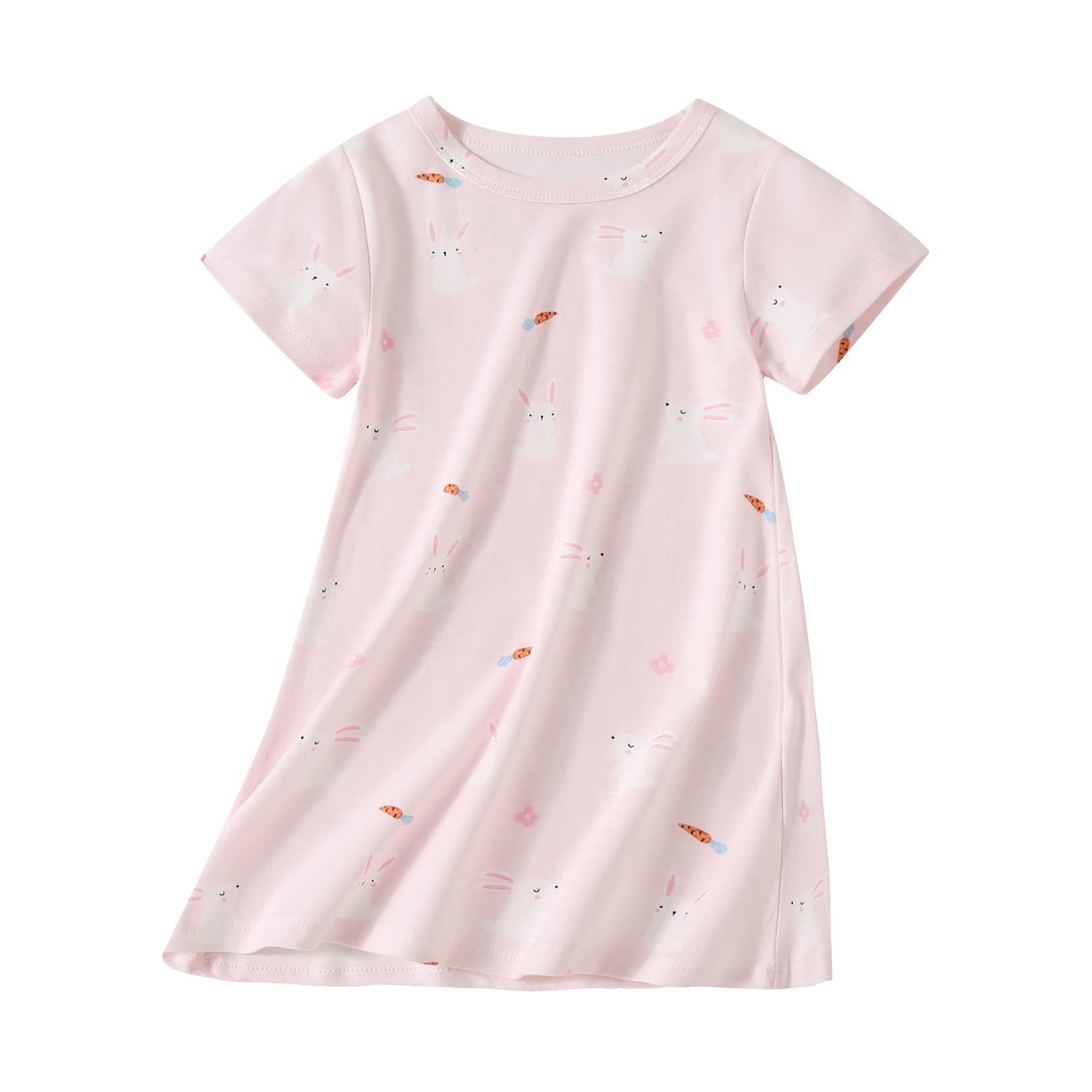 Uobzyaq Girls Stripes Nightgowns Cotton Sleep Shirts Sleepwear Princess Nightdress, Pink Bunny, 78 Years