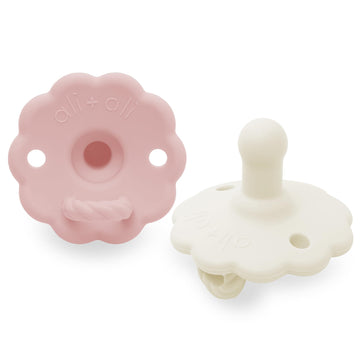 Ali+Oli Pacifier for Baby (2-pk) Set Daisy Flower Scallop (Pink-White) Concaved Shield Newborn Pacifiers, BPA-Free Silicone Baby