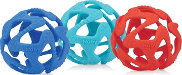 Nuby 100% Silicone Tuggy Teether Ball, 6 Months +, Colors May Vary 1 Count (Pack of 1)
