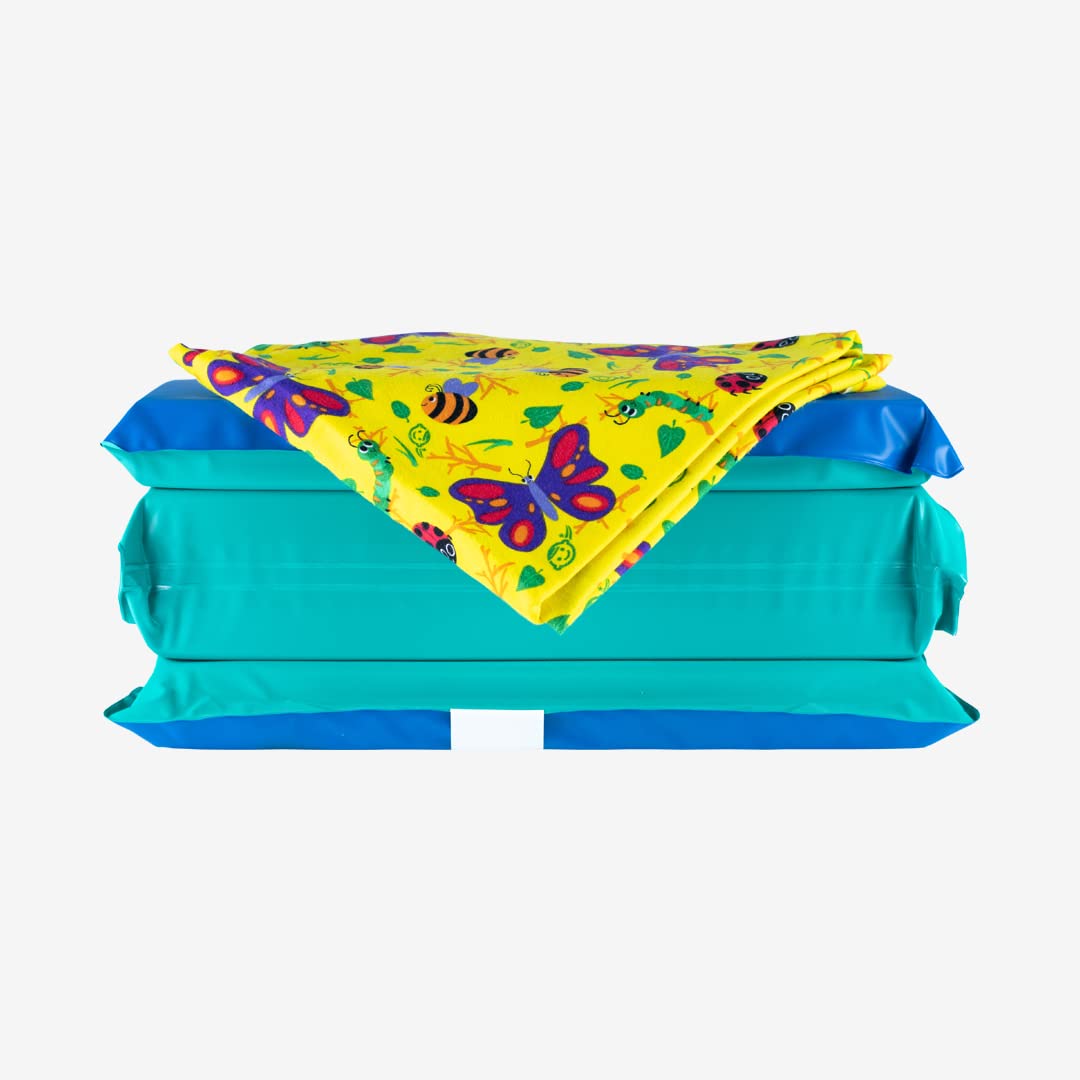 Kindermat, Jr. Daydreamer 2' Thick Rest Mat, 4-Section Rest Mat, 44' X 19' X 2', Blue/Teal Made In The Usa Including 100% Co