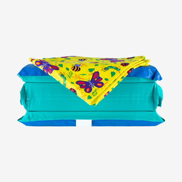 Kindermat, Jr. Daydreamer 2' Thick Rest Mat, 4-Section Rest Mat, 44' X 19' X 2', Blue/Teal Made In The Usa Including 100% Co