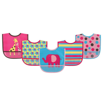 Luvable Friends Unisex Baby Waterproof Peva Bibs, Pink Giraffe, One Size