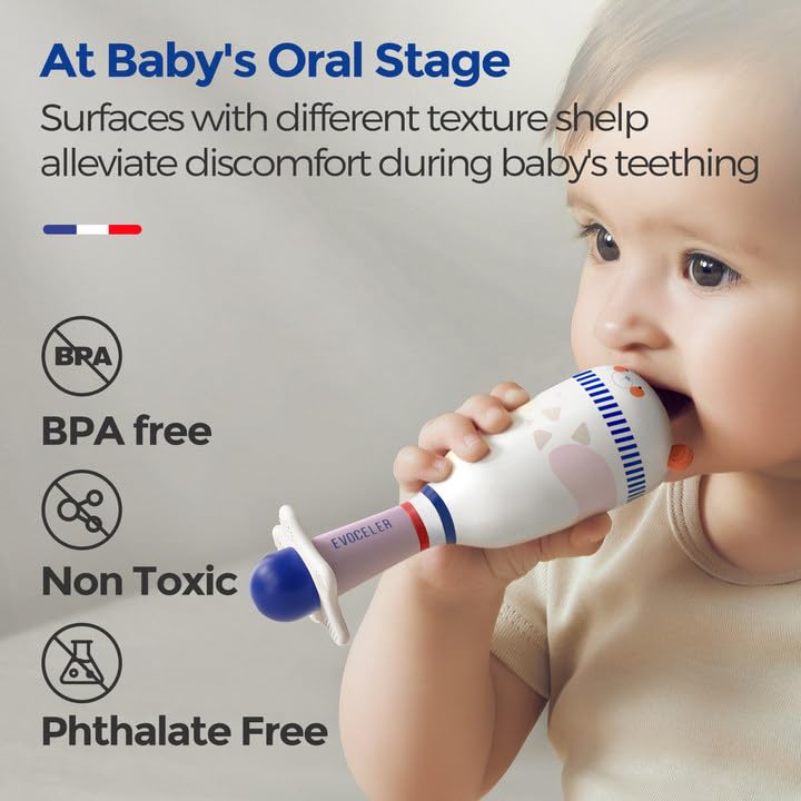 Evoceler Baby Toys, 2 Pac Bear Rattles & Shaker Toys with Teether, Sensory Toys for 0+M Babies, Soft Silicone BPA Free, Perfect